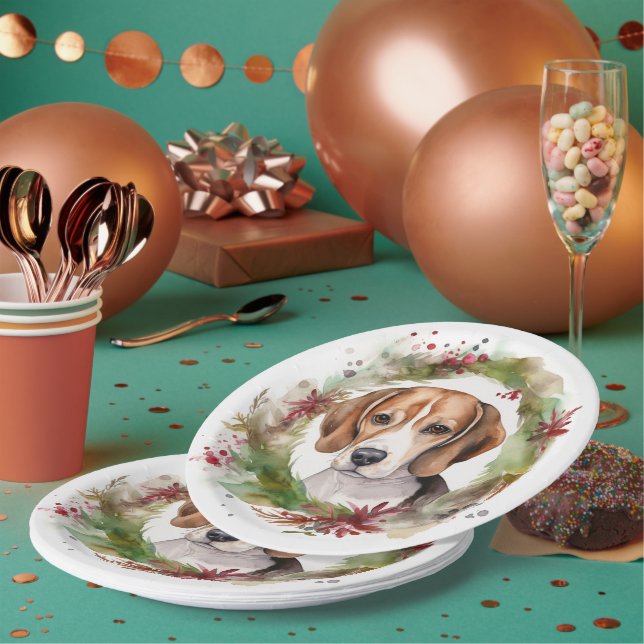 Assiettes En Carton Beagle Noël Wreath Festive Pup (Multi)