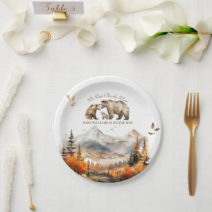 Assiettes En Carton Bear Adventure Fall Mountain Neutral Baby shower