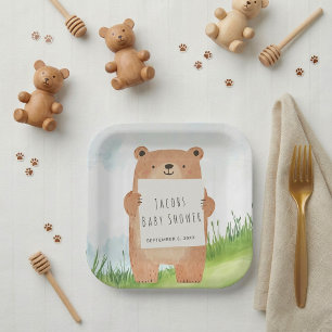 Assiettes En Carton Bear Baby shower mignonne bois rustique