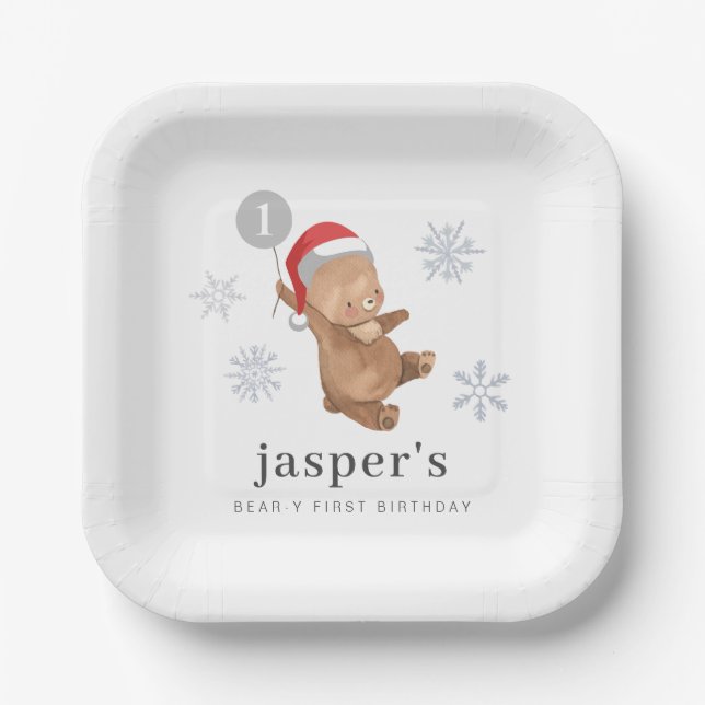 Assiettes En Carton Bear Balloon Santa Hat (Recto)