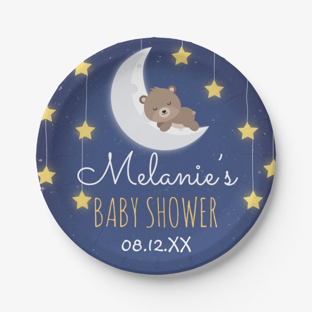 Assiettes En Carton Bear Sleeping Vous Aimez La Lune Baby shower arriè (Devant)