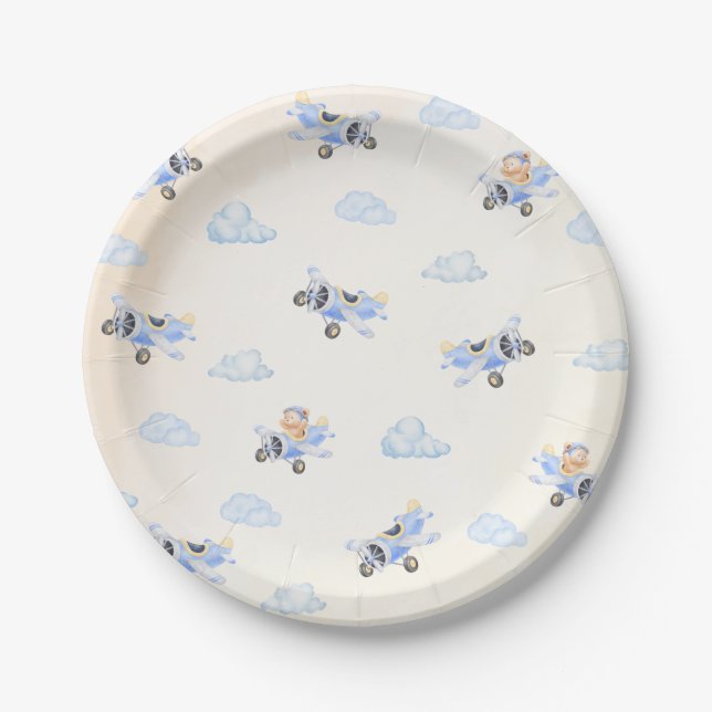 Assiettes En Carton Bearly Wait Baby Shower Flying Bear & Cloud  (Devant)