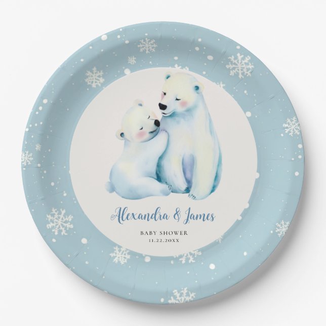 Assiettes En Carton Bearly Wait Polar Mama Oear Cub Bébé Garçon Douche (Devant)