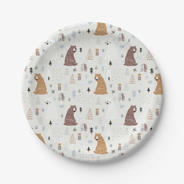 Assiettes En Carton Bears mignonne dans le Motif Woods (Devant)