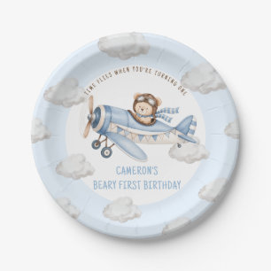 Assiettes En Carton Beary First Teddy Bear Plane Anniversaire