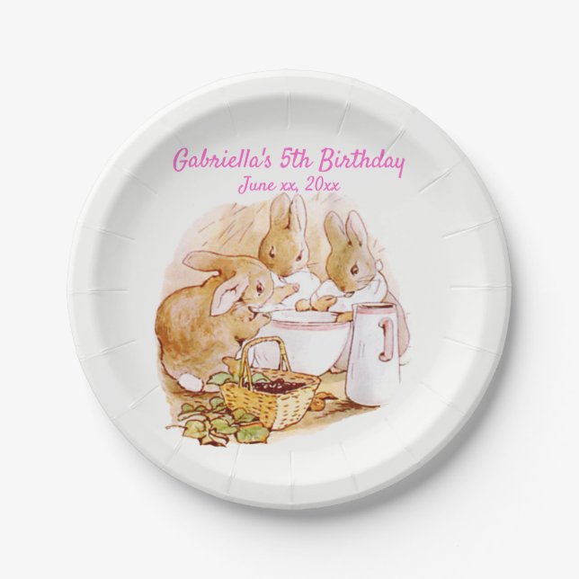 Assiettes En Carton Beatrix Potter Bunnies Berries et crème Anniversai (Devant)