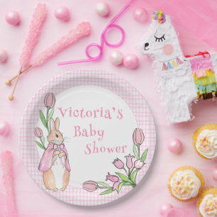 Assiettes En Carton Beatrix Potter rose blanc Plaid Bunny Baby shower