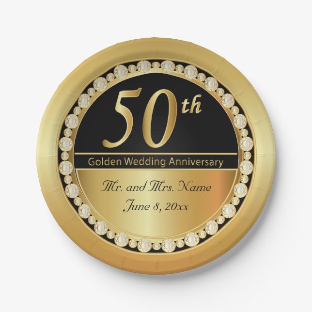 Assiettes En Carton Beau 50ème anniversaire de Mariage d'or (Devant)