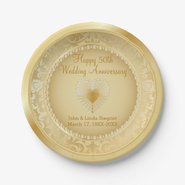 Assiettes En Carton Beau 50ème anniversaire de Mariage Gold (Devant)