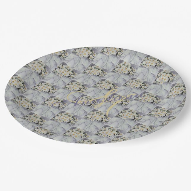 ASSIETTES EN CARTON BEAU BOUQUET DE DAISIES BRIDAL PARTY MONOGRAM (Angle)