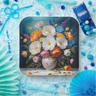 Assiettes En Carton Beau Bouquet, illustration décorative,