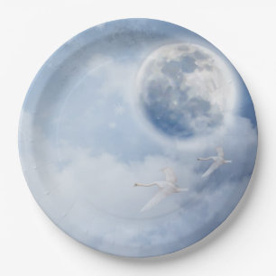Assiettes En Carton Beau ciel bleu avec cygnes volants