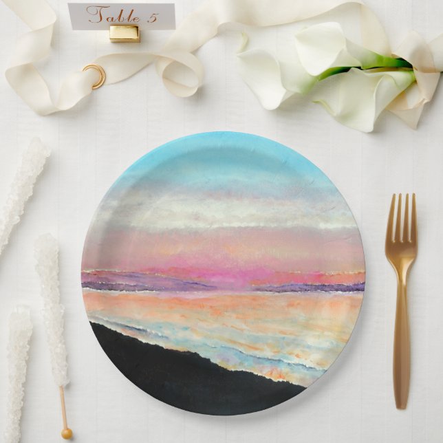 Assiettes En Carton Beau Coucher De Soleil Peint Dans Les Pastels | Pl (Mariage)