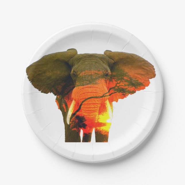 Assiettes En Carton Beau éléphant africain dans le Serengeti (Devant)