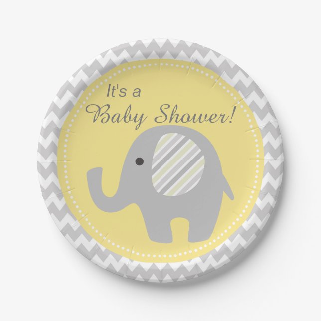 Assiettes En Carton Beau éléphant personnalisé de Baby shower neutre (Devant)