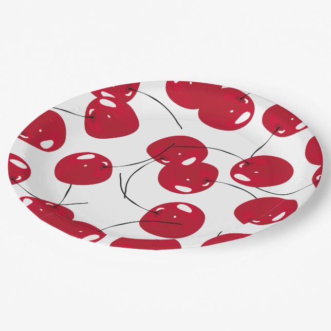 Assiettes En Carton Beau Joyeux Cerisier Rouge Frais Thème (Angle)