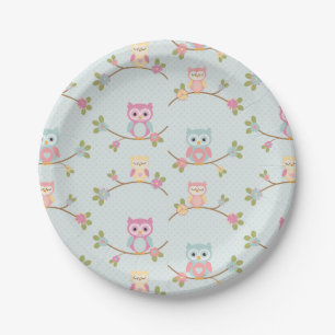 Assiettes En Carton Beau motif de hibou de bébé
