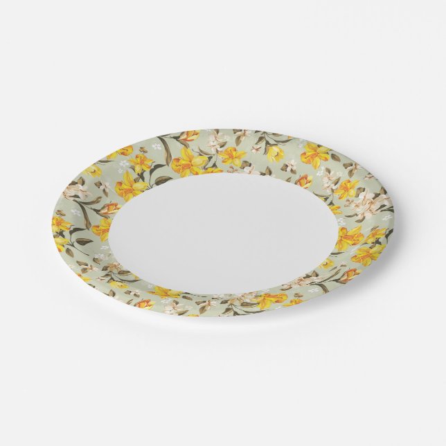 Assiettes En Carton Beau motif floral brillant (Angle)