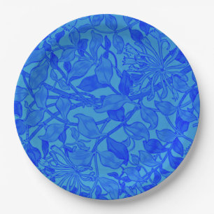 Assiettes En Carton Beau Motif Honeysuckle Bleu