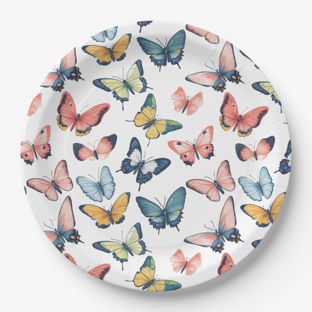 Assiettes En Carton Beau Papillon coloré imprimé (Devant)