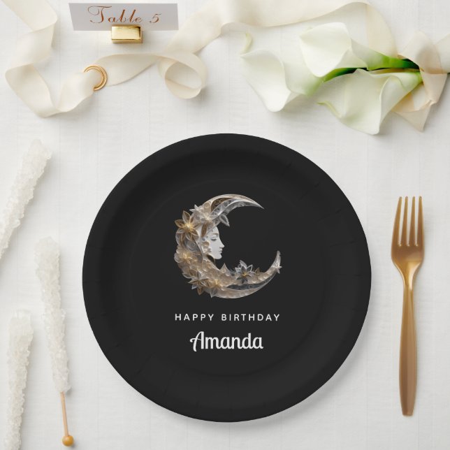 Assiettes En Carton Beau visage dans la Lune Anniversaire (Mariage)