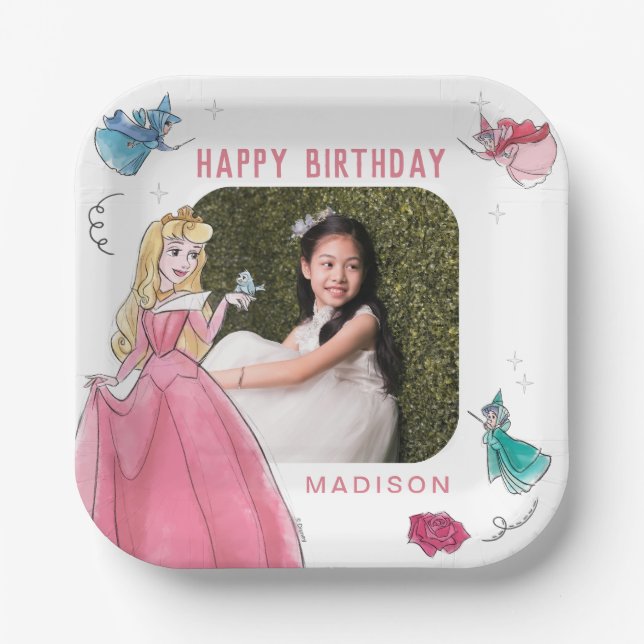 Assiettes En Carton Beauté dormante | Aquarelle Anniversaire (Recto)
