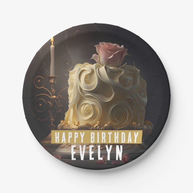 Assiettes En Carton Beauté et gâteau d'anniversaire de la bête - (Devant)