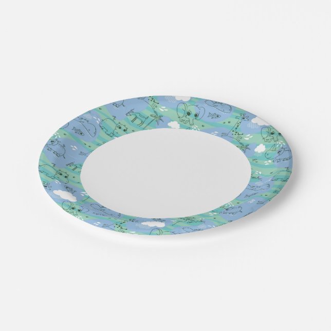 Assiettes En Carton Beaux animaux jouant avec de l'eau 3 (Angle)
