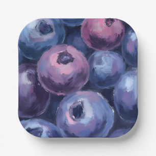 Assiettes En Carton Beaux Bleuets Peinture de Fruits