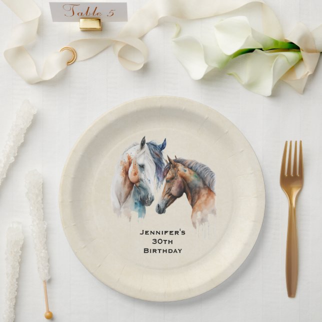 Assiettes En Carton Beaux Chevaux Boho Occidental Style Anniversaire (Mariage)