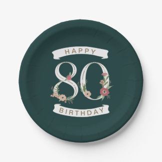 Assiettes En Carton Beaux chiffres floraux 80e anniversaire