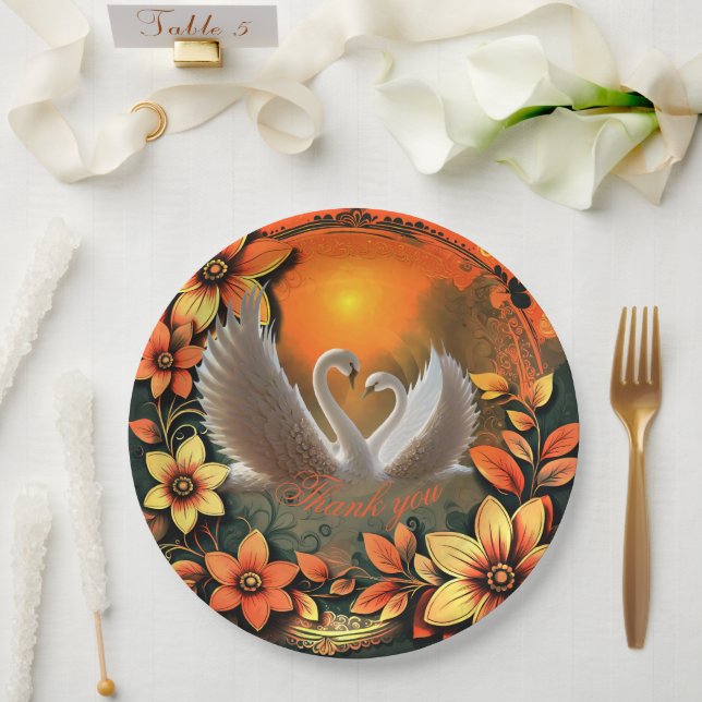 Assiettes En Carton Beaux cygnes amoureux (Mariage)