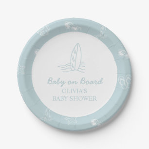 Assiettes En Carton Bébé à bord doodle Planche de surf Baby shower pla
