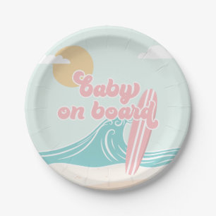 Assiettes En Carton Bébé à bord du Baby shower de plage rose