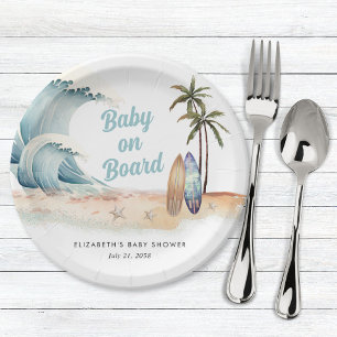 Assiettes En Carton Bébé À Bord Du Baby shower De Surf De Plage