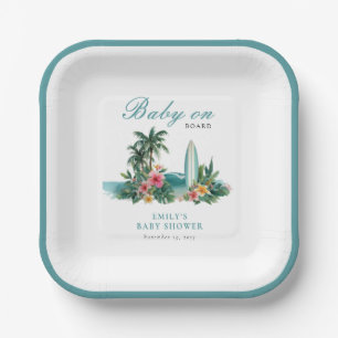 Assiettes En Carton Bébé à Bord Surf Baby Shower Plage
