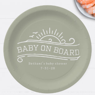 Assiettes En Carton Bébé à bord Surf Baby shower vert