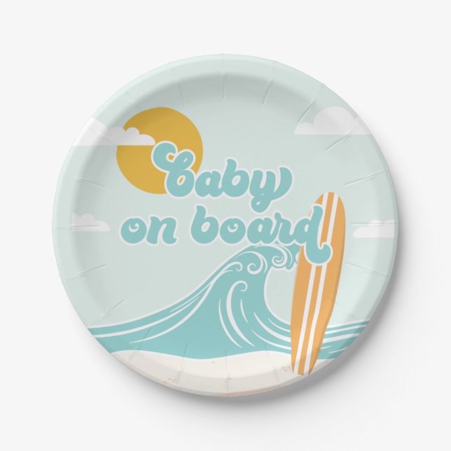Assiettes En Carton Bébé à bord Surf Beach Baby shower (Devant)