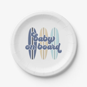 Assiettes En Carton Bébé à bord Surfboard Baby shower de plage