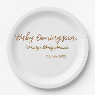 Assiettes En Carton Bébé à venir bientôt baby shower marron rose tenda