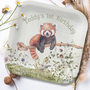 Assiettes En Carton Bébé adorable Red Panda Bear 1er anniversaire fête
