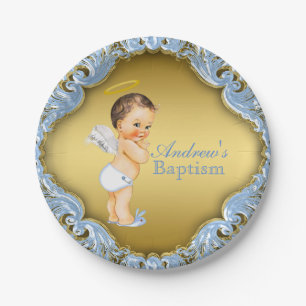 Assiettes En Carton Bébé Ange Or Bleu Baptême Garçon Christening