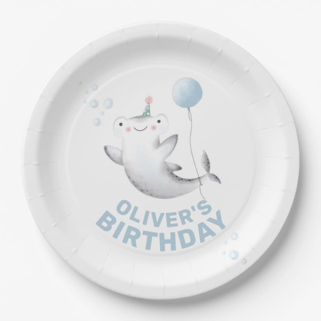 Assiettes En Carton Bébé Balloon de requin Plaque de papier d'annivers (Devant)