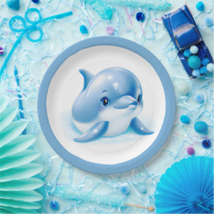 Assiettes En Carton Bébé bleu adorable Dauphin