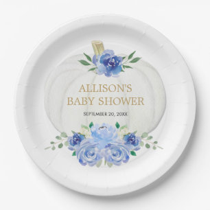 Assiettes En Carton Bébé bleu blanc fleuri vert citrouille blanc