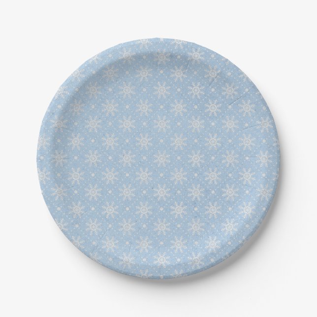 Assiettes En Carton Bébé Bleu blanc Flocon de neige Motif de Noël (Devant)