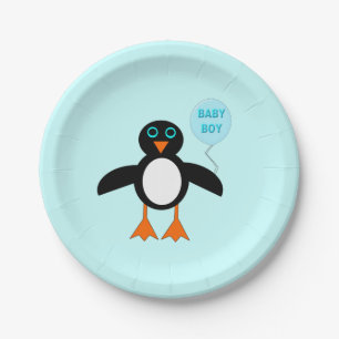 Assiettes En Carton Bébé Bleu Cute Garçon Pingouin Papier Plaques