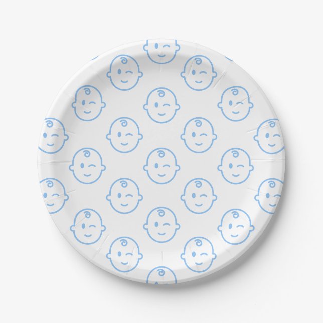 Assiettes En Carton Bébé Bleu mou Garçon Anniversaire Motif (Devant)