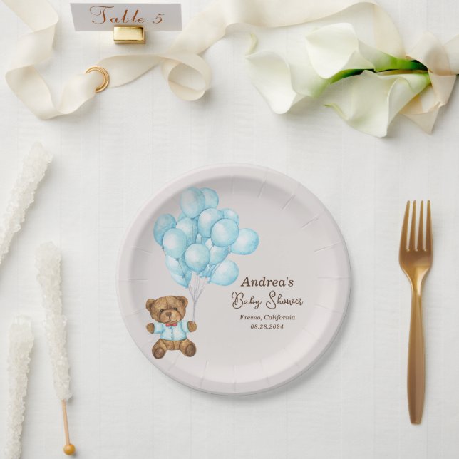 Assiettes En Carton Bébé Bleu Ours Baby shower plaque de papier (Mariage)