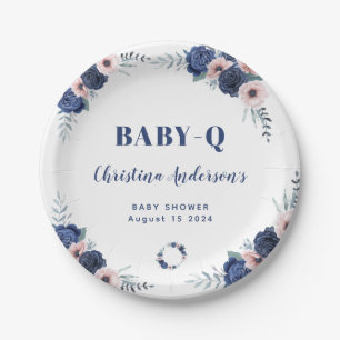 Assiettes En Carton Bébé bleu-Q Rose floral Pastel Baby shower barbecu